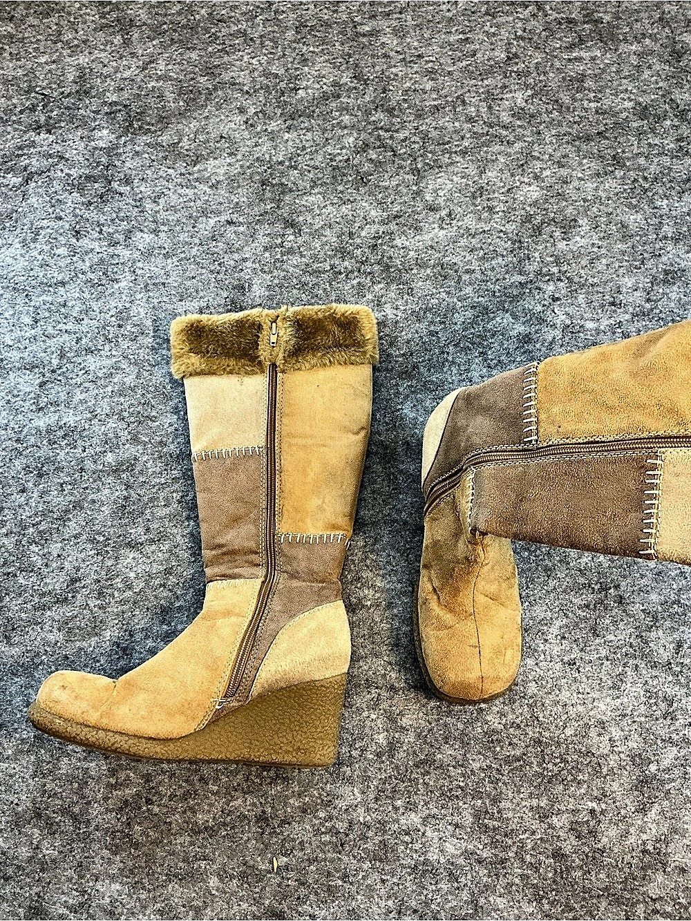 Lower East Side Y2K Patchwork Women's Brown Wedge Boots Size 7.5